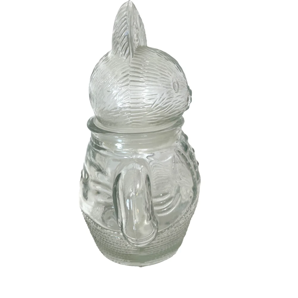 Vintage Clear Glass Chubby Bunny Rabbit Candy Snack Jar